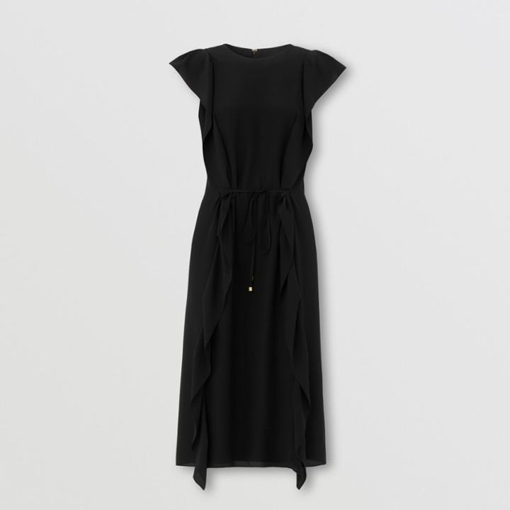 Burberry Burberry Ruffle Detail Silk Crepe De Chine Dress, Size: 0