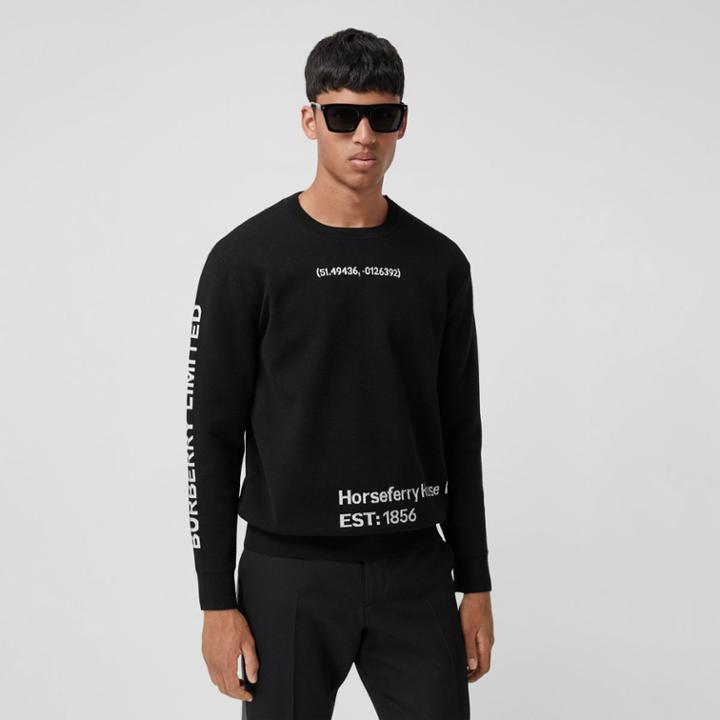 Burberry Burberry Location Wool Blend Jacquard Sweater, Size: M, Black