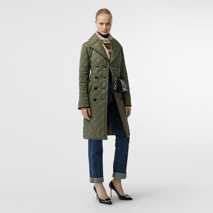 Burberry Burberry Lightweight Diamond Quilted Coat, Green