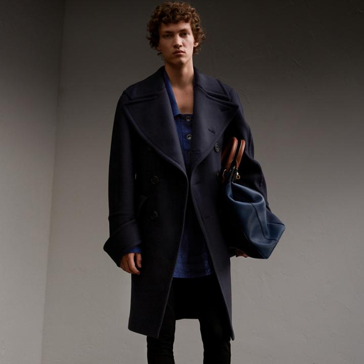 Burberry Burberry Detachable Cuff Stretch Cashmere Pea Coat, Size: 40, Blue