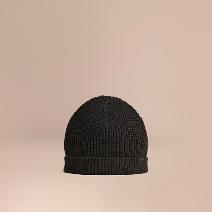Burberry Burberry Cashmere Blend Waffle Knit Beanie, Black
