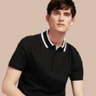 Burberry Burberry Striped Collar Cotton Piqu Polo Shirt, Size: M, Black