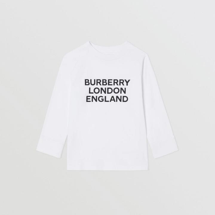 Burberry Burberry Childrens Long-sleeve Logo Print Cotton Top, Size: 14y, White