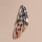 Burberry Burberry Beasts Print And Check Silk Wool Blend Square Scarf, Brown