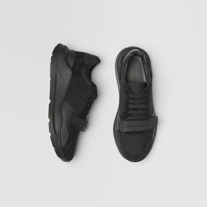 Burberry Burberry Suede, Neoprene And Leather Sneakers, Size: 43, Black