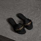 Burberry Burberry Link Detail Satin And Leather Slides, Size: 35
