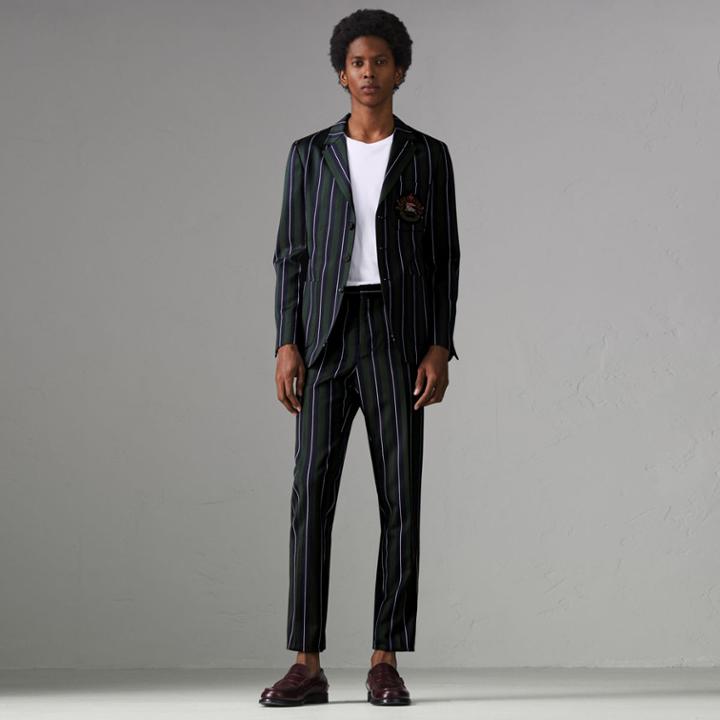 Burberry Burberry Striped Wool Cotton Tailored Trousers, Size: 44