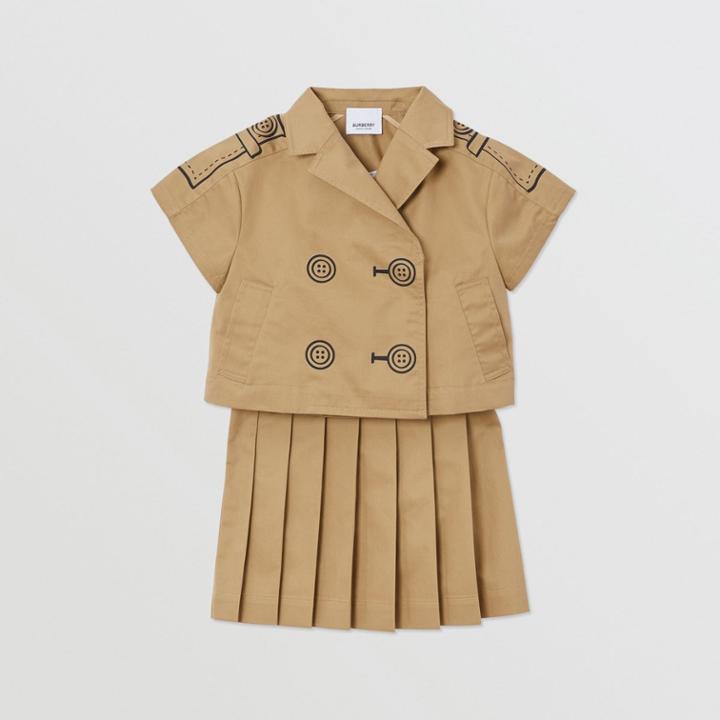 Burberry Burberry Childrens Trompe L'oeil Cotton Trench Dress Two-piece Set, Size: 6y, Yellow