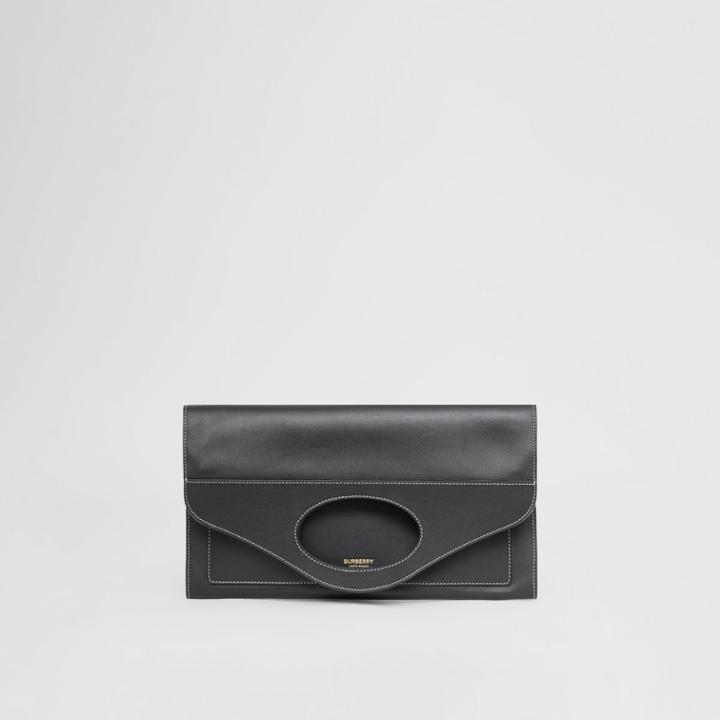 Burberry Burberry Small Topstitched Leather Pocket Clutch, Black