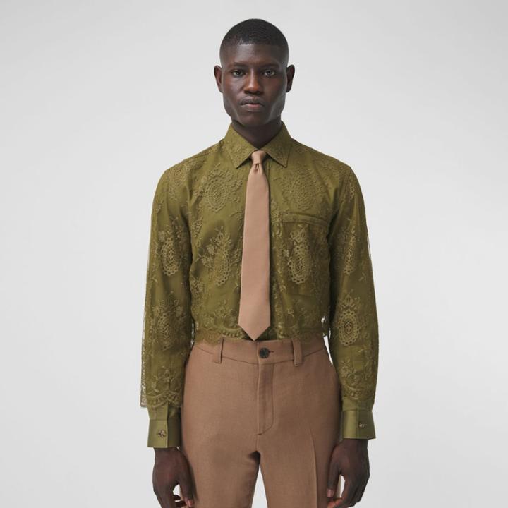 Burberry Burberry Lace Overlay Cotton Shirt, Size: 38