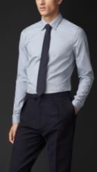 Burberry Burberry Skinny Fit Microstripe Cotton Shirt, Size: 37, Blue