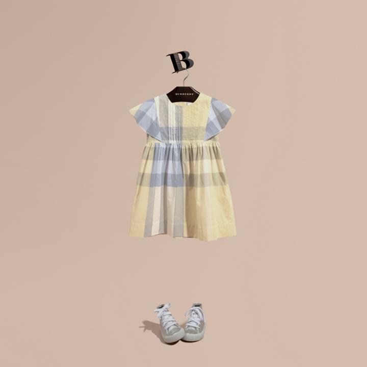 Burberry Burberry Ruffle Detail Check Cotton Dress, Size: 6y, Yellow