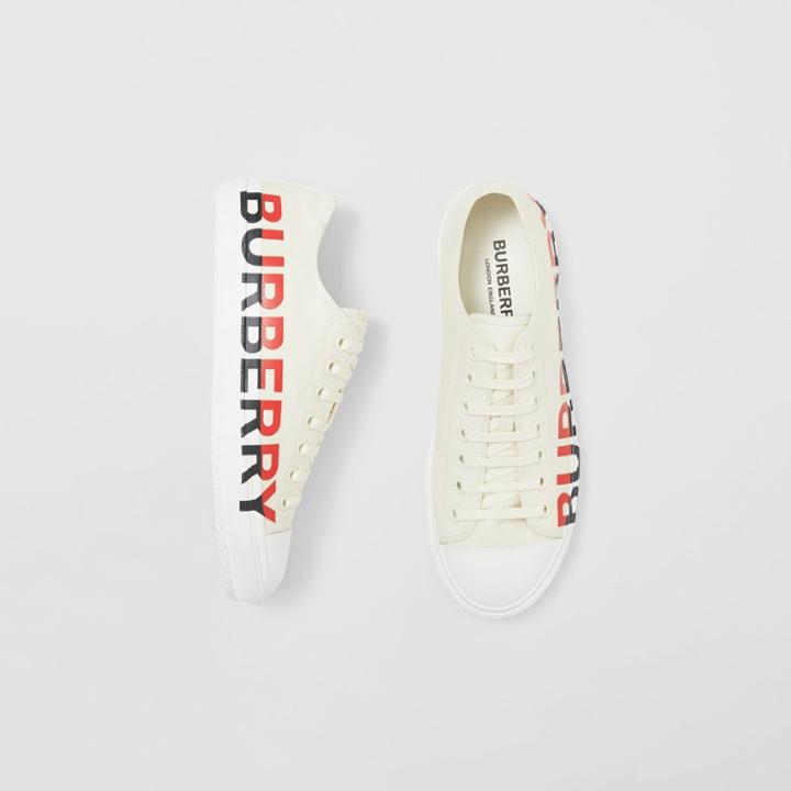 Burberry Burberry Logo Print Tri-tone Cotton Canvas Sneakers, Size: 42, Beige