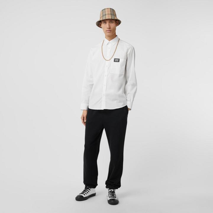 Burberry Burberry Logo Detail Stretch Cotton Poplin Shirt, Size: M, White