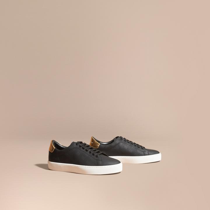 Burberry Burberry Perforated Check Leather Trainers, Size: 38.5, Black