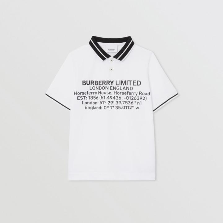 Burberry Burberry Childrens Location Print Cotton Piqu Polo Shirt, Size: 10y