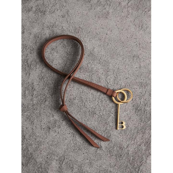 Burberry Burberry Motif Metal And Leather Strap Key Charm, Brown