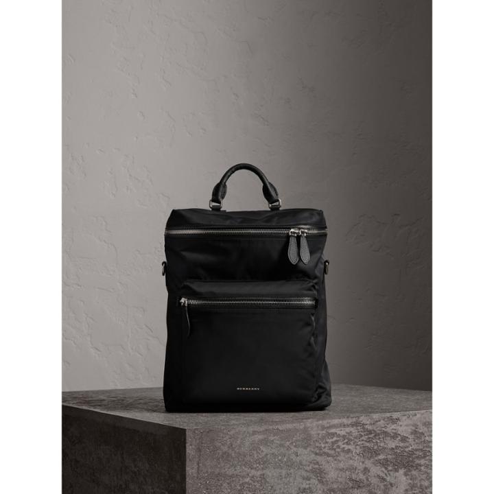 Burberry Burberry Zip-top Leather Trim Showerproof Backpack