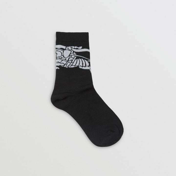 Burberry Burberry Equestrian Knight Intarsia Socks, Size: L, Black