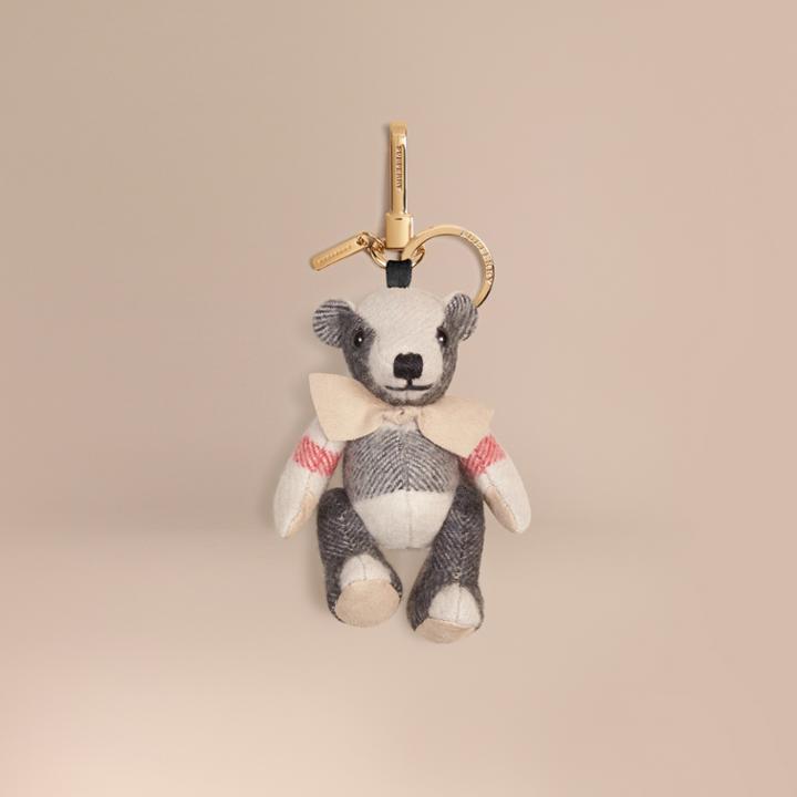 Burberry Burberry Thomas Bear Charm In Check Cashmere, Beige