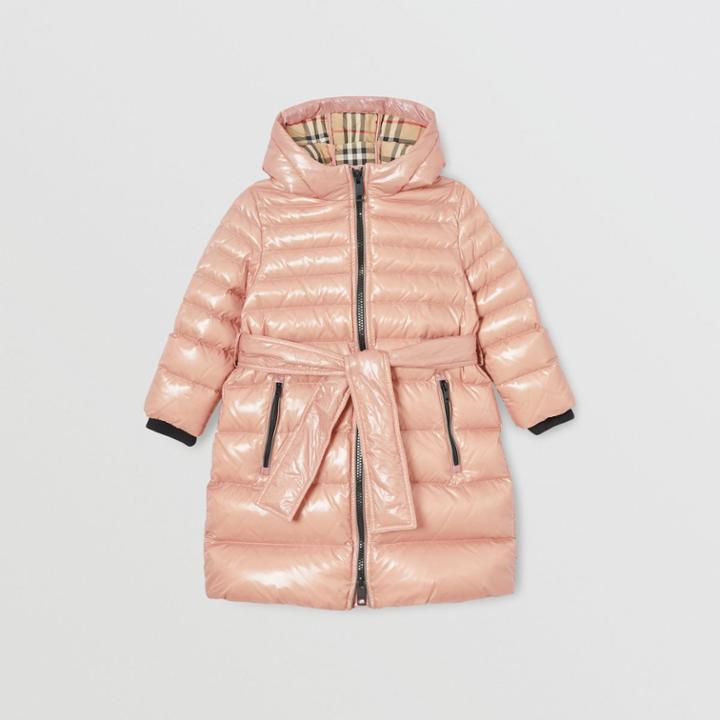 Burberry Burberry Childrens Icon Stripe Detail Down-filled Hooded Puffer Coat, Size: 14y, Purple