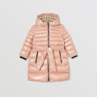 Burberry Burberry Childrens Icon Stripe Detail Down-filled Hooded Puffer Coat, Size: 14y, Purple