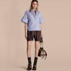 Burberry Burberry Striped Cotton Shirt With Ruched Sleeves, Size: 06, Blue