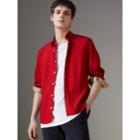 Burberry Burberry Check Detail Stretch Cotton Poplin Shirt, Size: Xl, Red