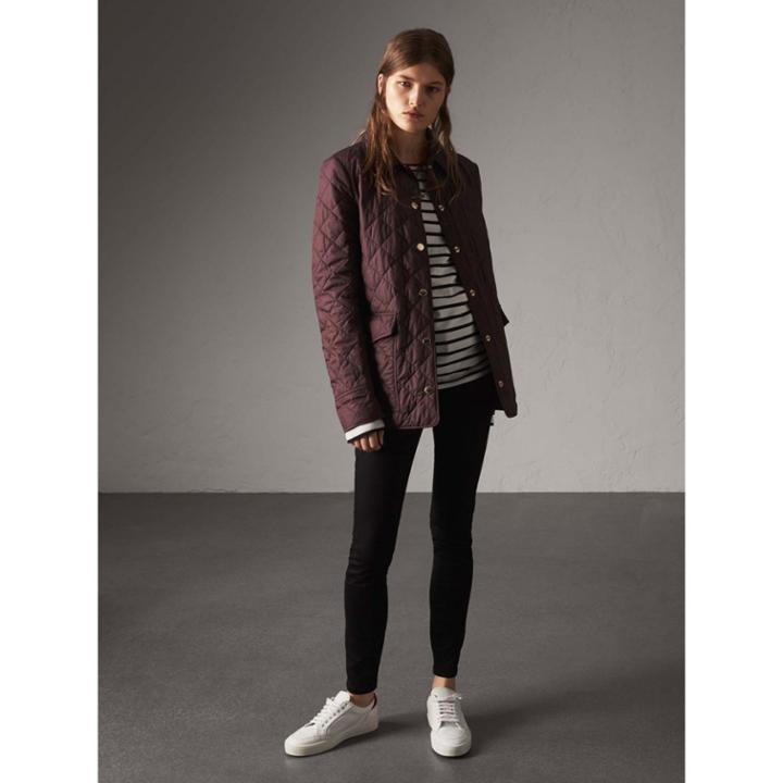Burberry Burberry Check Detail Diamond Quilted Jacket, Red