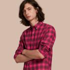 Burberry Burberry Short-sleeved Gingham Check Cotton Shirt, Pink
