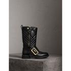 Burberry Burberry Buckle Detail Check Quilted Leather Boots, Size: 36.5, Black