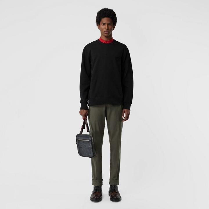 Burberry Burberry Embroidered Crest Cotton Sweatshirt, Size: L, Black