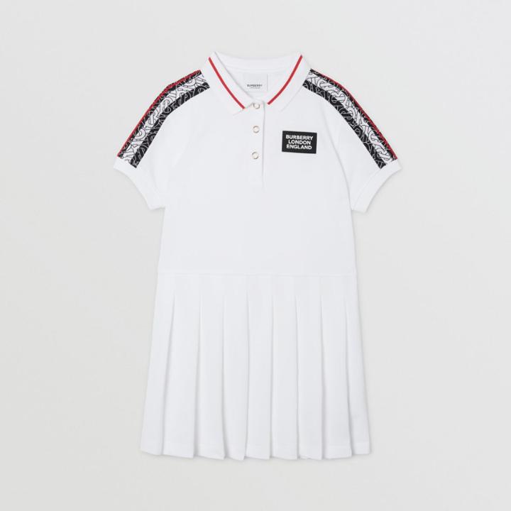 Burberry Burberry Childrens Monogram Stripe Print Cotton Piqu Polo Shirt Dress, Size: 14y, White