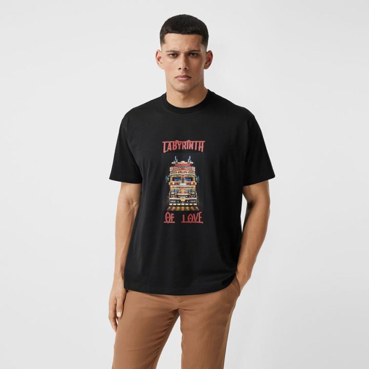 Burberry Burberry Slogan Print Cotton Oversized T-shirt, Size: M, Black