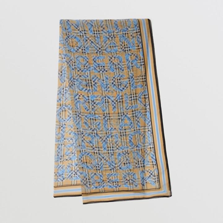 Burberry Burberry Vintage Check Logo Print Silk Chiffon Scarf