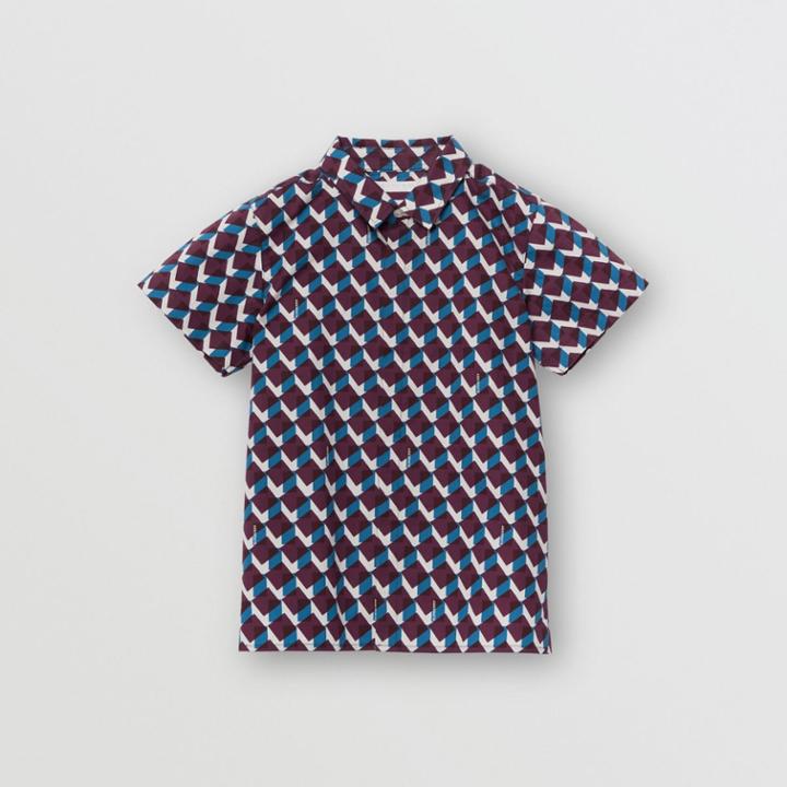Burberry Burberry Childrens Short-sleeve Geometric Print Cotton Shirt, Size: 12y, Blue