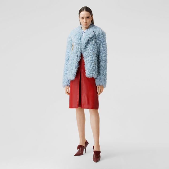 Burberry Burberry Chain Detail Shearling Jacket, Size: 08, Blue