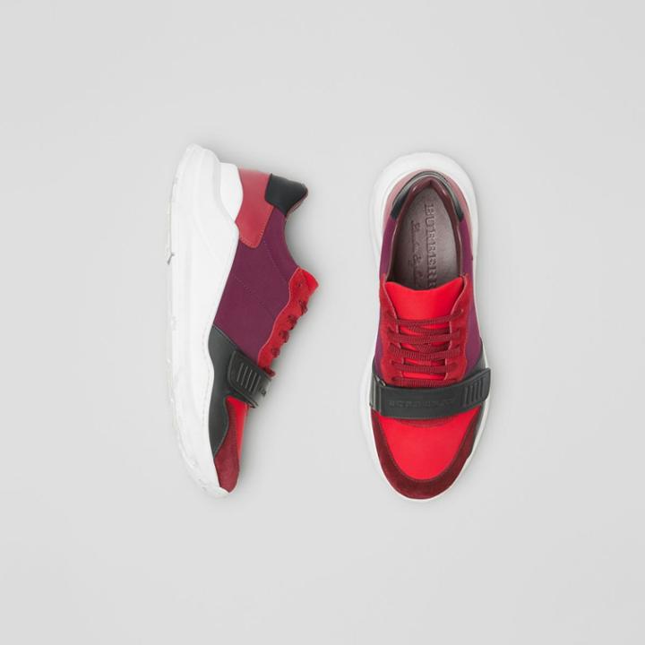Burberry Burberry Suede, Neoprene And Leather Sneakers, Size: 39, Red