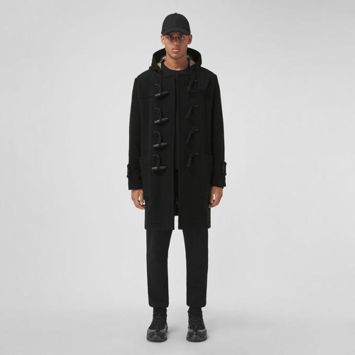 Burberry Burberry Check-lined Technical Wool Duffle Coat, Size: 42, Black