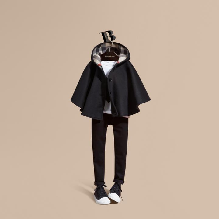 Burberry Burberry Heart And Check-lined Hooded Wool Cape, Size: M, Black