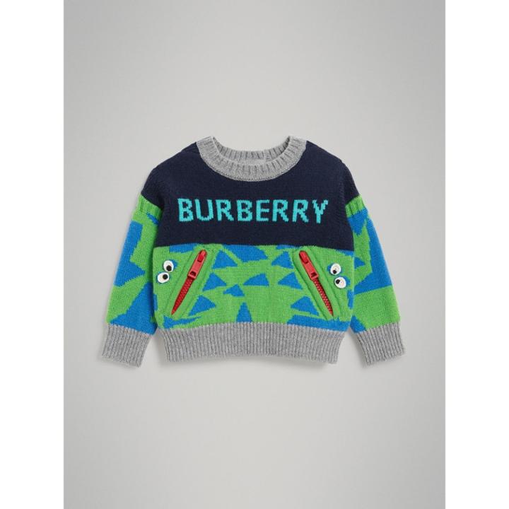 Burberry Burberry Monster Detail Intarsia Cashmere Sweater, Size: 2y, Blue