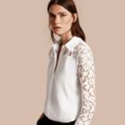 Burberry Burberry Macram Lace Detail Cotton Shirt, Size: 00, White