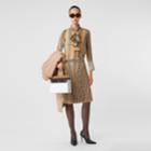 Burberry Burberry Logo And Stripe Print Crepe Pleated Skirt, Size: 08, Beige