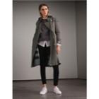 Burberry Burberry Tropical Gabardine Trench Coat With Ruffle Detail, Size: 12, Blue