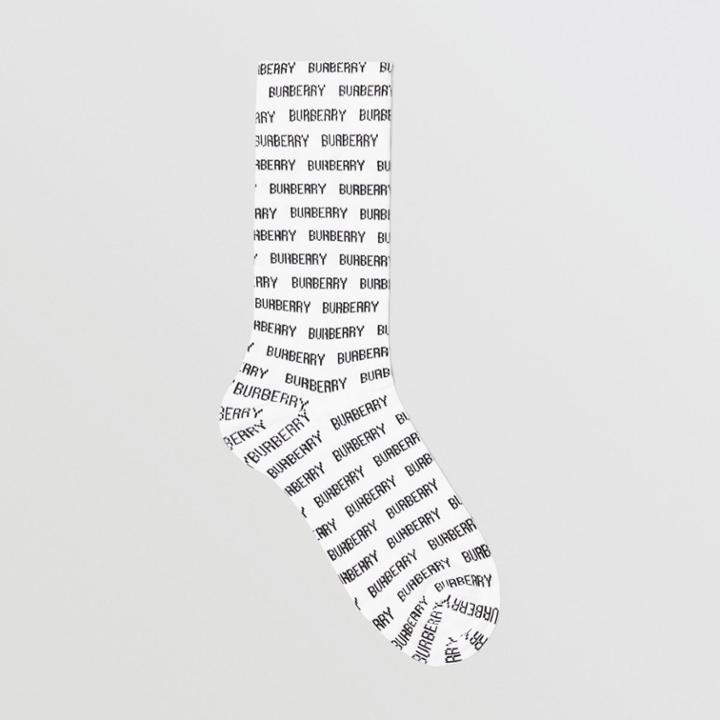 Burberry Burberry Logo Intarsia Cotton Blend Socks, Size: S/m