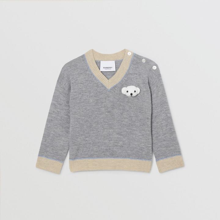 Burberry Burberry Childrens Thomas Bear Detail Wool Cashmere Sweater, Size: 2y, Grey