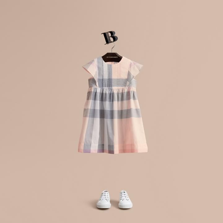 Burberry Burberry Ruffle Detail Check Cotton Dress, Size: 6y, Orange