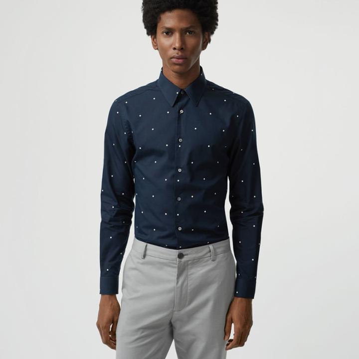 Burberry Burberry Slim Fit Polka Dot Cotton Poplin Shirt, Size: 14, Blue