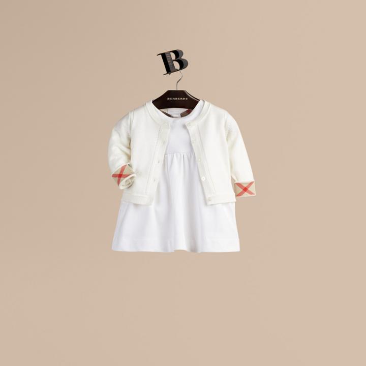 Burberry Burberry Check Cuff Cotton Cardigan, Size: 2y, White