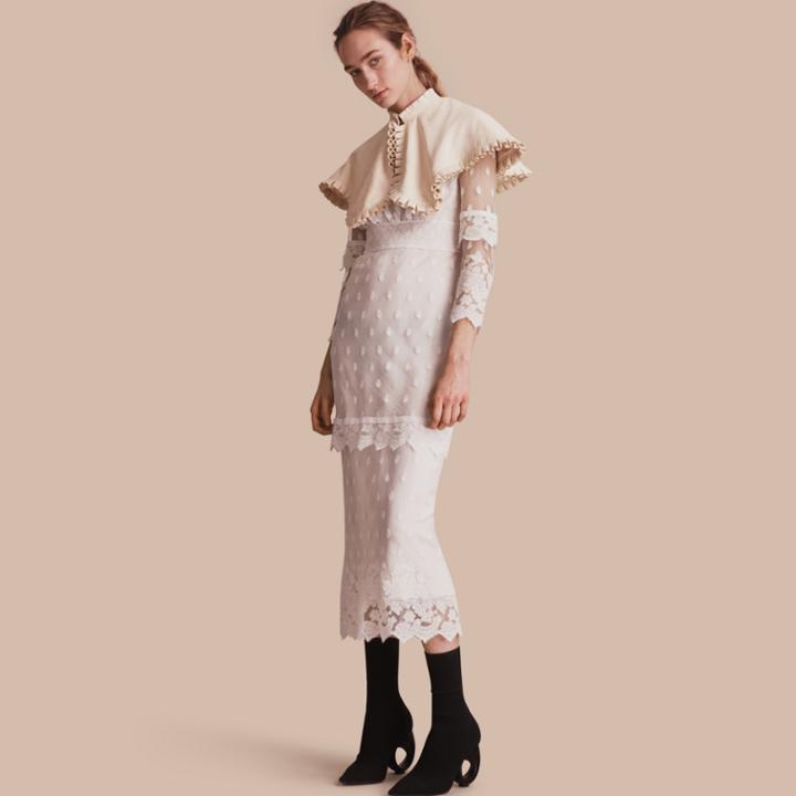 Burberry Burberry Ruffled Suede Cropped Cape, White